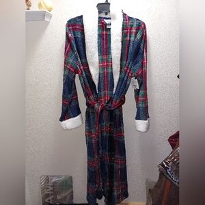 Liz Claiborne Multicolor Plaid Fleece Robe With Pockets Size S